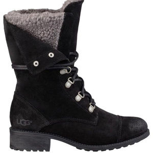 UGG Gradin Suede Black Shearling Lace up Boots